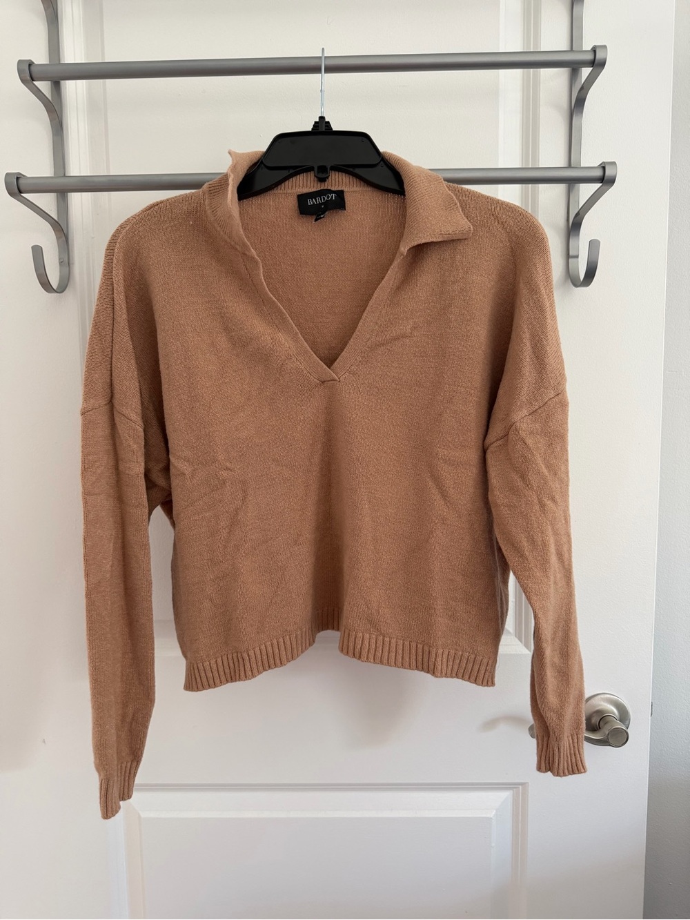 Bardot Women's Camel V-Neck Collared Knit Sweater